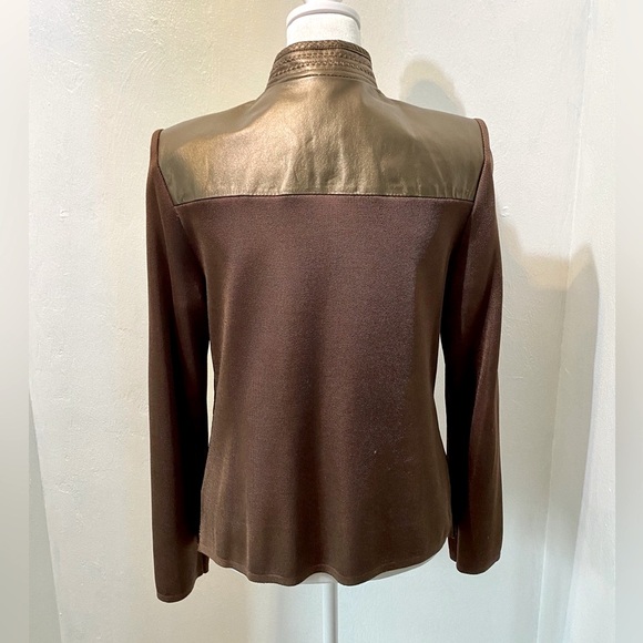 Leather Vintage Peter Nygard Metallic Brown jacket with rayon/nylon sleeves. S - Picture 4 of 9